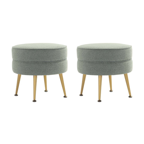 Manhattan Comfort Bailey Mid-Century Modern Upholstered Accent Ottoman in Sage Green - Set of 2