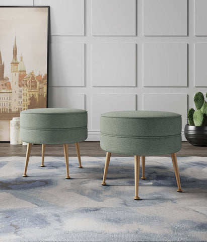 Manhattan Comfort Bailey Mid-Century Modern Upholstered Accent Ottoman in Sage Green - Set of 2