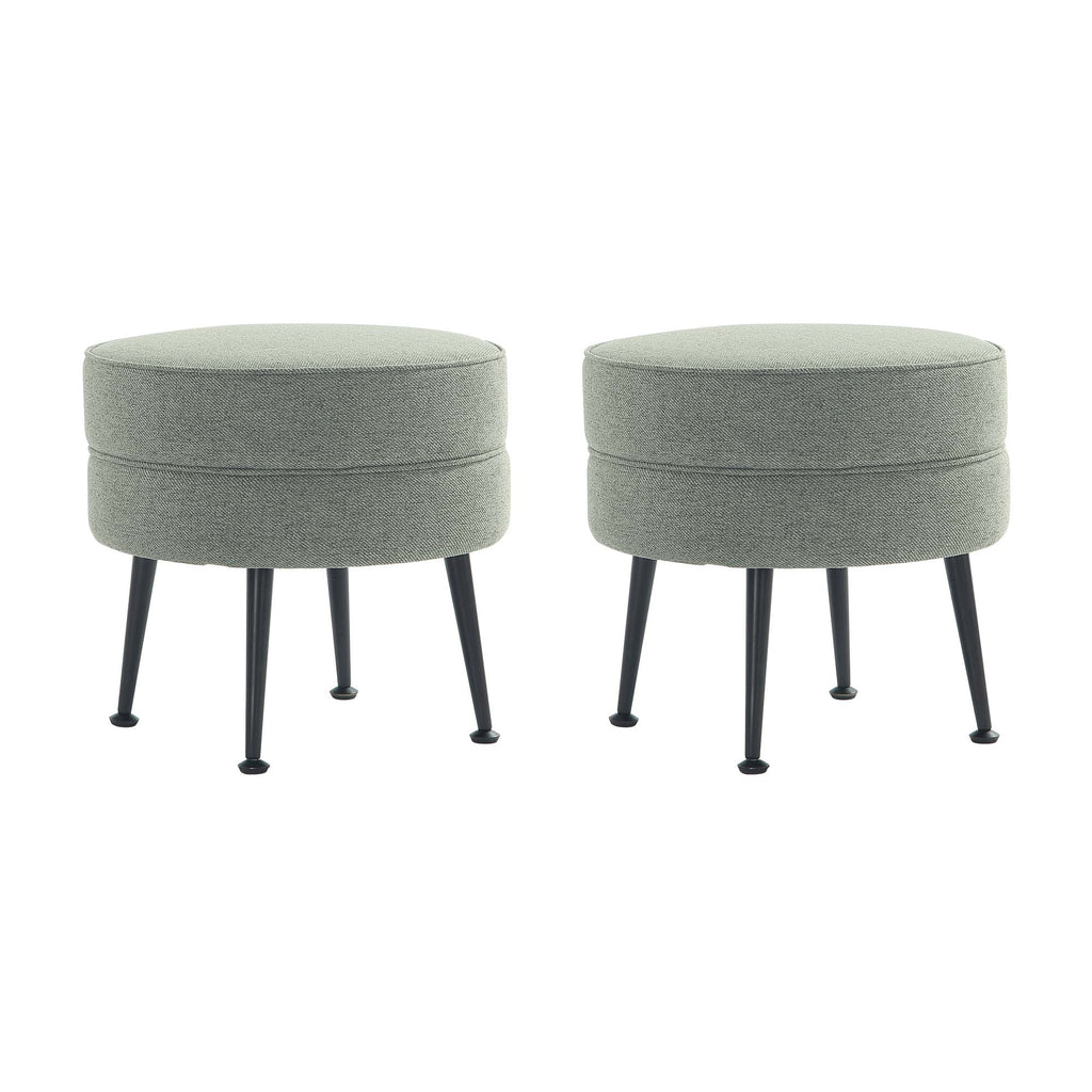 Manhattan Comfort Bailey Mid-Century Modern Upholstered Accent Ottoman in Sage Green - Set of 2
