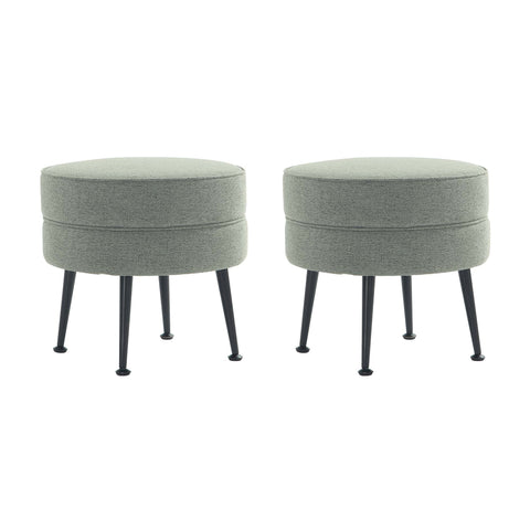 Manhattan Comfort Bailey Mid-Century Modern Upholstered Accent Ottoman in Sage Green - Set of 2