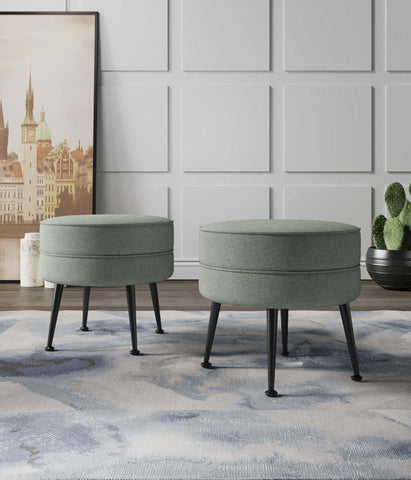 Manhattan Comfort Bailey Mid-Century Modern Upholstered Accent Ottoman in Sage Green - Set of 2