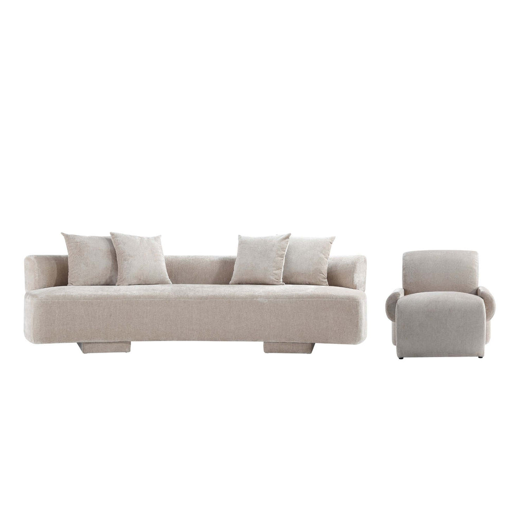 Manhattan Comfort Verandah Mid-Century Modern 2-Piece Sofa Set in Beige