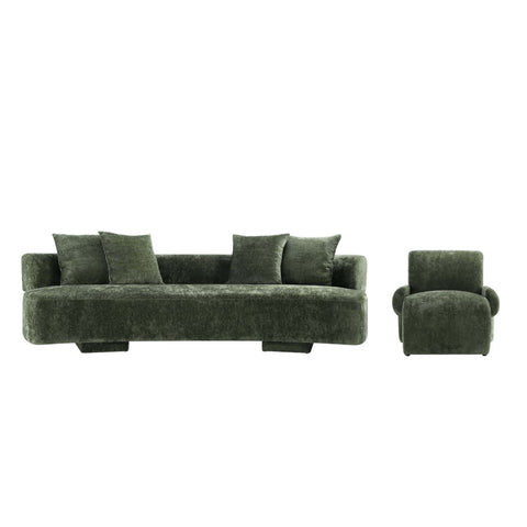 Manhattan Comfort Verandah Mid-Century Modern 2-Piece Sofa Set in Olive Green