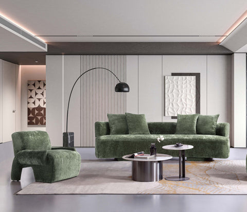 Manhattan Comfort Verandah Mid-Century Modern 2-Piece Sofa Set in Olive Green