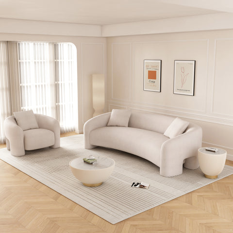 Manhattan Comfort Sylvia Modern Glam 2-Piece Sofa Set in Ivory