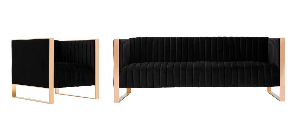 Manhattan Comfort Trillium Mid-Century Modern 2-Piece Sofa Set in Black