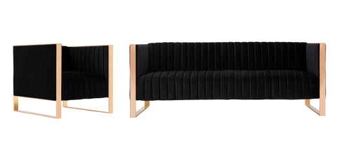 Manhattan Comfort Trillium Mid-Century Modern 2-Piece Sofa Set in Black