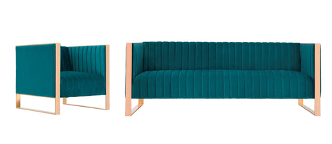 Manhattan Comfort Trillium Mid-Century Modern 2-Piece Sofa Set in Teal