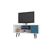 Manhattan Comfort Liberty Mid-Century Modern 53" TV Stand in Blue Slate and White