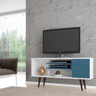 Manhattan Comfort Liberty Mid-Century Modern 53" TV Stand in Blue Slate and White