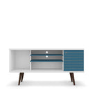 Manhattan Comfort Liberty Mid-Century Modern 53" TV Stand in Blue Slate and White