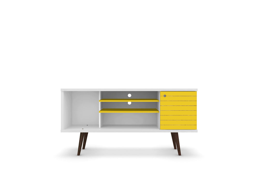 Manhattan Comfort Liberty Mid-Century Modern 53" TV Stand in White and Yellow