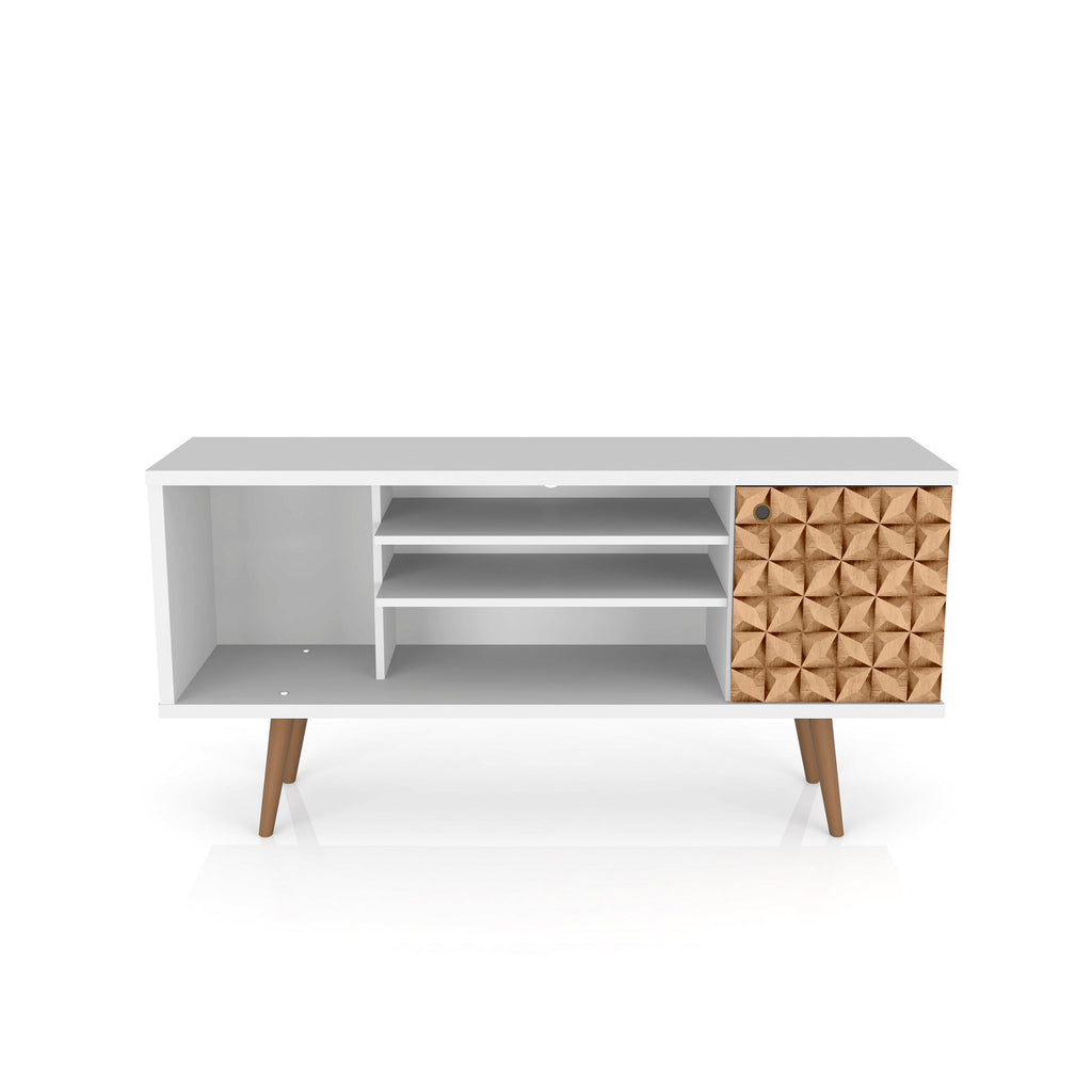 Manhattan Comfort Liberty Mid-Century Modern 53" TV Stand in Natural and White
