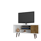 Manhattan Comfort Liberty Mid-Century Modern 53" TV Stand in White and Rustic Brown