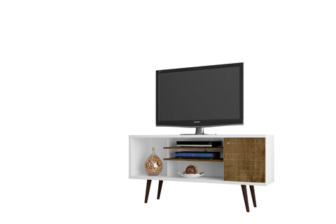 Manhattan Comfort Liberty Mid-Century Modern 53" TV Stand in White and Rustic Brown