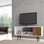 Manhattan Comfort Liberty Mid-Century Modern 53" TV Stand in White and Rustic Brown