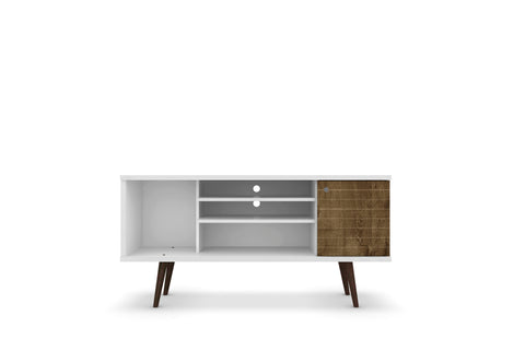 Manhattan Comfort Liberty Mid-Century Modern 53" TV Stand in White and Rustic Brown
