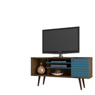 Manhattan Comfort Liberty Mid-Century Modern 53" TV Stand in Rustic Brown and Blue Slate