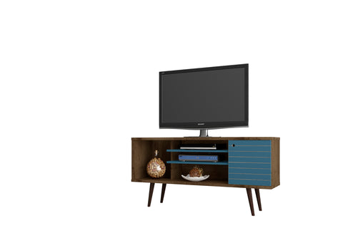 Manhattan Comfort Liberty Mid-Century Modern 53" TV Stand in Rustic Brown and Blue Slate
