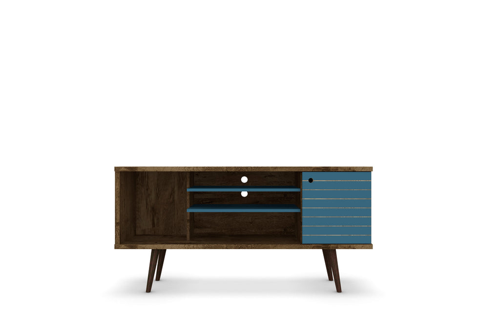 Manhattan Comfort Liberty Mid-Century Modern 53" TV Stand in Rustic Brown and Blue Slate