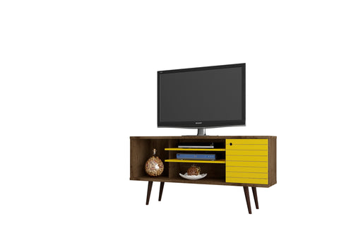 Manhattan Comfort Liberty Mid-Century Modern 53" TV Stand in Rustic Brown and Yellow