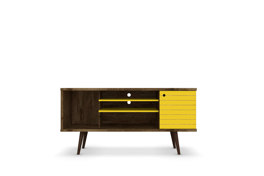 Manhattan Comfort Liberty Mid-Century Modern 53" TV Stand in Rustic Brown and Yellow