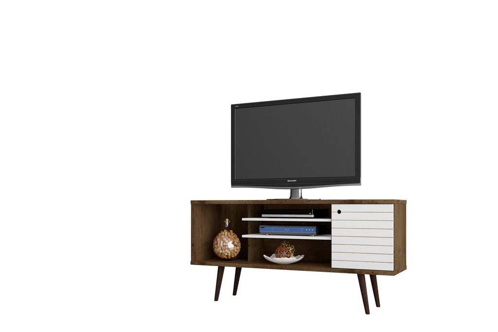 Manhattan Comfort Liberty Mid-Century Modern 53" TV Stand in Rustic Brown and White