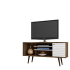 Manhattan Comfort Liberty Mid-Century Modern 53" TV Stand in Rustic Brown and White