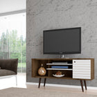 Manhattan Comfort Liberty Mid-Century Modern 53" TV Stand in Rustic Brown and White