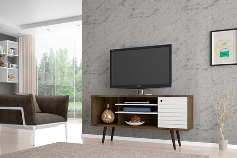 Manhattan Comfort Liberty Mid-Century Modern 53" TV Stand in Rustic Brown and White