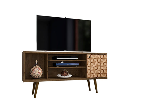 Manhattan Comfort Liberty Mid-Century Modern 53" TV Stand in Rustic Brown and Natural