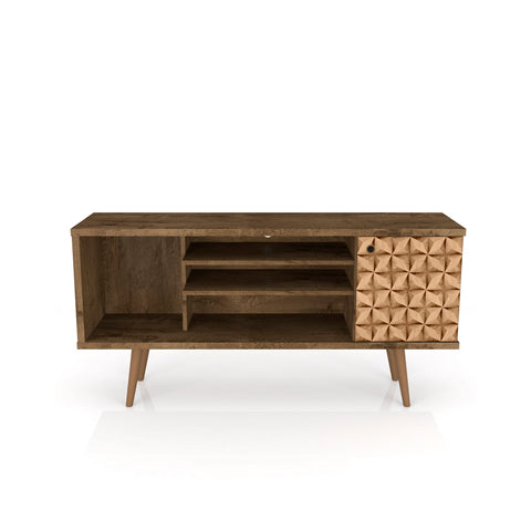 Manhattan Comfort Liberty Mid-Century Modern 53" TV Stand in Rustic Brown and Natural