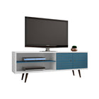 Manhattan Comfort Liberty Mid-Century Modern 63" TV Stand in Blue Slate and White