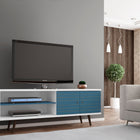 Manhattan Comfort Liberty Mid-Century Modern 63" TV Stand in Blue Slate and White