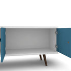 Manhattan Comfort Liberty Mid-Century Modern 63" TV Stand in Blue Slate and White