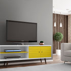 Manhattan Comfort Liberty Mid-Century Modern 63" TV Stand in White and Yellow