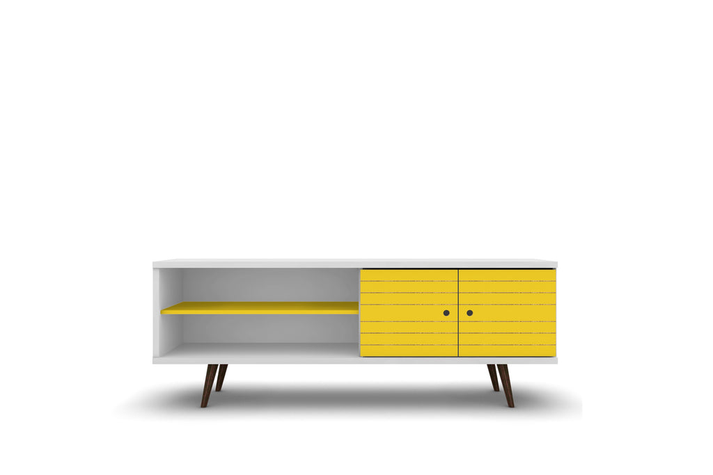 Manhattan Comfort Liberty Mid-Century Modern 63" TV Stand in White and Yellow