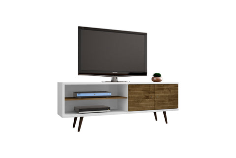 Manhattan Comfort Liberty Mid-Century Modern 63" TV Stand in White and Rustic Brown