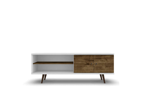 Manhattan Comfort Liberty Mid-Century Modern 63" TV Stand in White and Rustic Brown