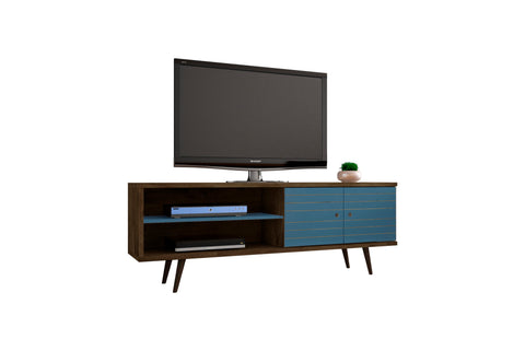 Manhattan Comfort Liberty Mid-Century Modern 63" TV Stand in Rustic Brown and Blue Slate