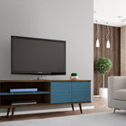 Manhattan Comfort Liberty Mid-Century Modern 63" TV Stand in Rustic Brown and Blue Slate