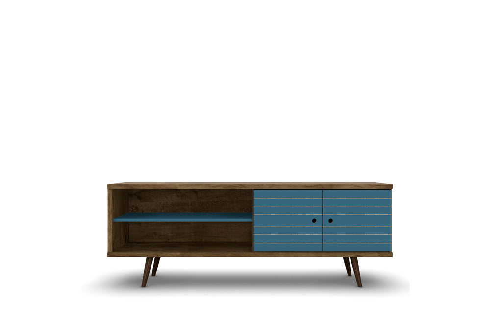 Manhattan Comfort Liberty Mid-Century Modern 63" TV Stand in Rustic Brown and Blue Slate
