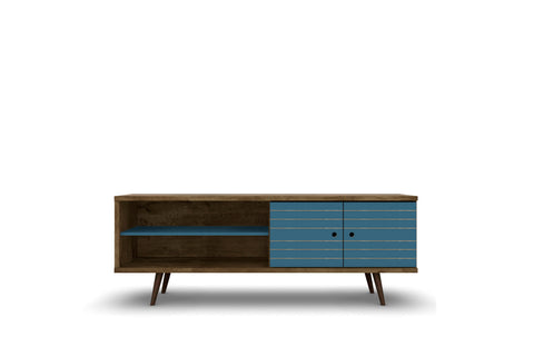Manhattan Comfort Liberty Mid-Century Modern 63" TV Stand in Rustic Brown and Blue Slate