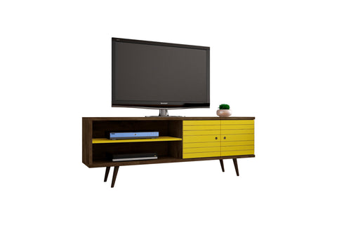Manhattan Comfort Liberty Mid-Century Modern 63" TV Stand in Rustic Brown and Yellow