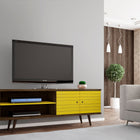 Manhattan Comfort Liberty Mid-Century Modern 63" TV Stand in Rustic Brown and Yellow