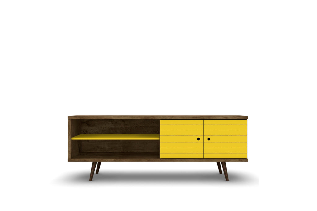 Manhattan Comfort Liberty Mid-Century Modern 63" TV Stand in Rustic Brown and Yellow