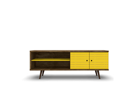 Manhattan Comfort Liberty Mid-Century Modern 63" TV Stand in Rustic Brown and Yellow