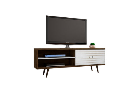Manhattan Comfort Liberty Mid-Century Modern 63" TV Stand in Rustic Brown and White