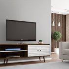 Manhattan Comfort Liberty Mid-Century Modern 63" TV Stand in Rustic Brown and White