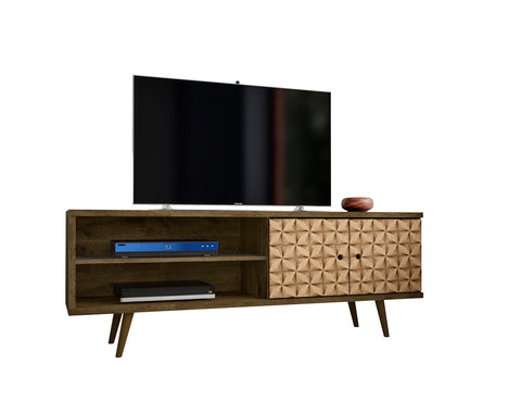 Manhattan Comfort Liberty Mid-Century Modern 63" TV Stand in Rustic Brown and Natural